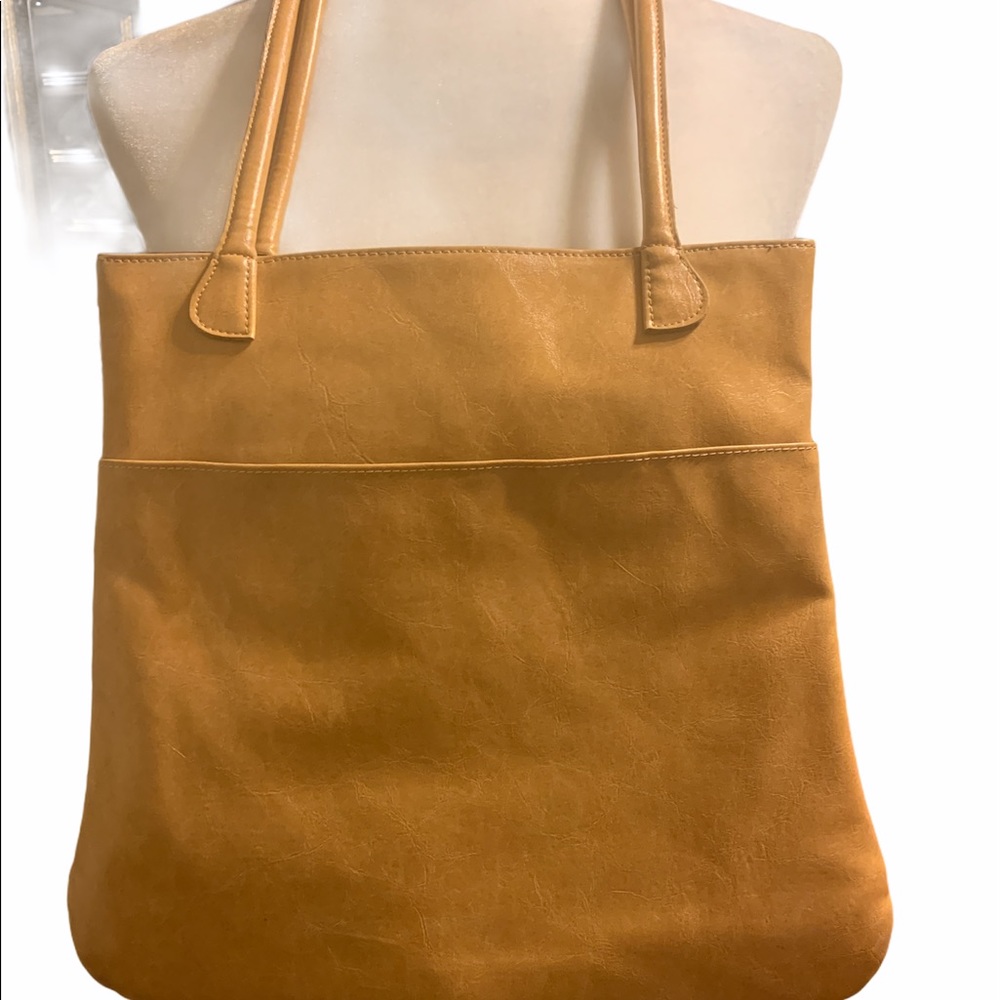 Sabina New York Beige Gold Tone Leather Shoulder Handbag Floral Lining - Picture 2 of 10